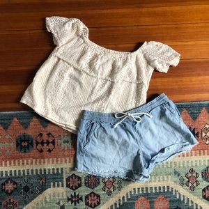 Aerie Striped Denim Shorts | Size L